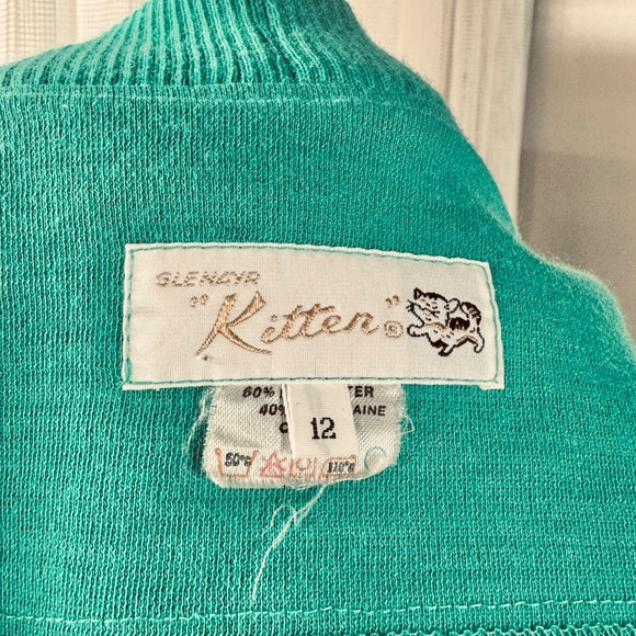 Vintage 80s set, oversized cardigan & front pleated skirt, jade green, 8/10 (M) - Picture 8 of 16